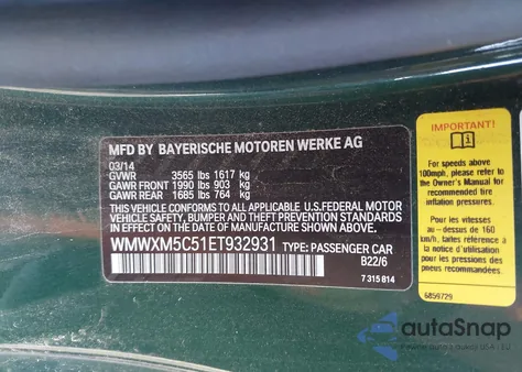 2014 Mini Hardtop Cooper из США, поврежденный, VIN WMWXM5C51ET932931